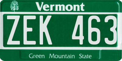 VT license plate ZEK463