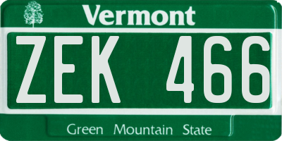VT license plate ZEK466
