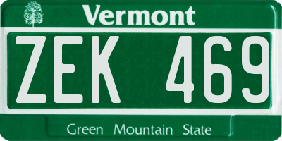 VT license plate ZEK469