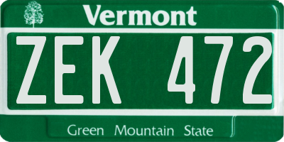 VT license plate ZEK472