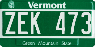 VT license plate ZEK473