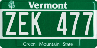 VT license plate ZEK477