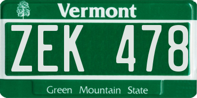 VT license plate ZEK478