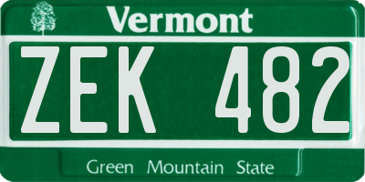 VT license plate ZEK482
