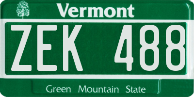 VT license plate ZEK488