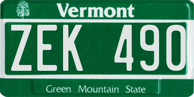 VT license plate ZEK490