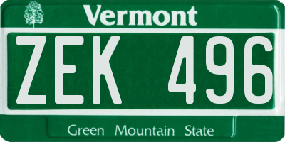 VT license plate ZEK496