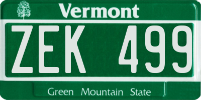 VT license plate ZEK499