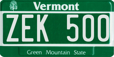 VT license plate ZEK500
