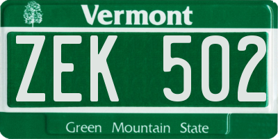VT license plate ZEK502