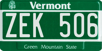 VT license plate ZEK506