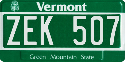 VT license plate ZEK507