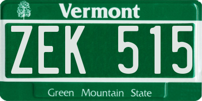 VT license plate ZEK515