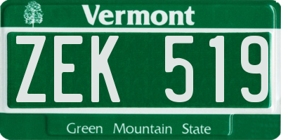 VT license plate ZEK519