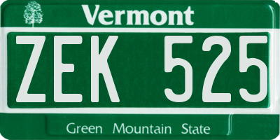 VT license plate ZEK525