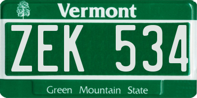 VT license plate ZEK534