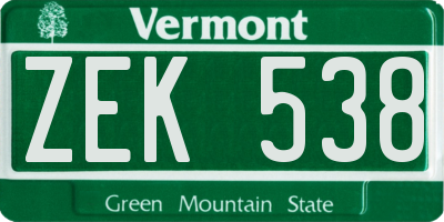 VT license plate ZEK538