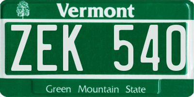 VT license plate ZEK540