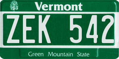 VT license plate ZEK542