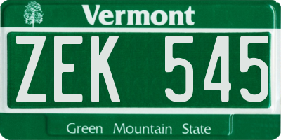 VT license plate ZEK545