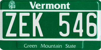 VT license plate ZEK546