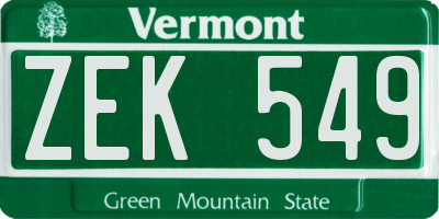 VT license plate ZEK549