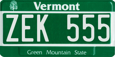 VT license plate ZEK555