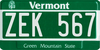 VT license plate ZEK567