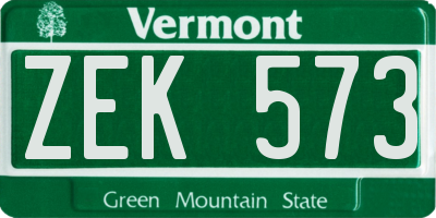VT license plate ZEK573