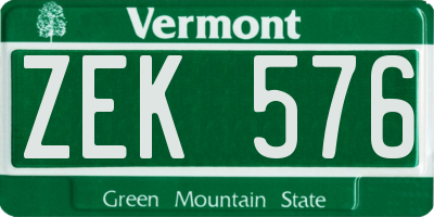 VT license plate ZEK576