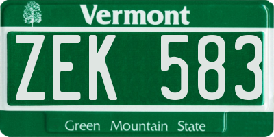 VT license plate ZEK583