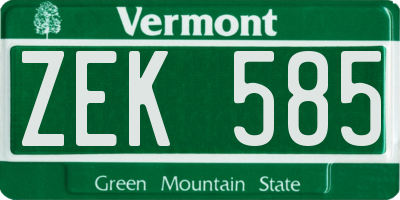 VT license plate ZEK585