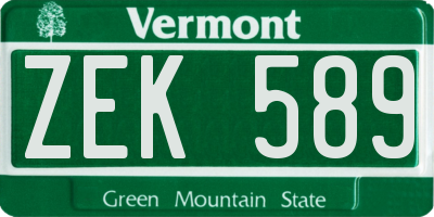 VT license plate ZEK589