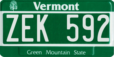 VT license plate ZEK592