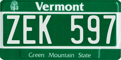 VT license plate ZEK597