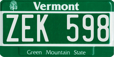 VT license plate ZEK598