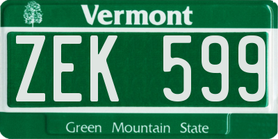VT license plate ZEK599