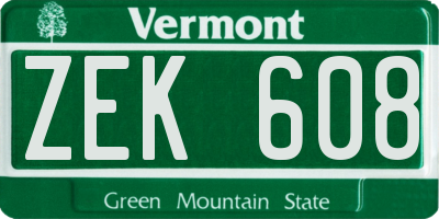 VT license plate ZEK608
