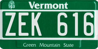 VT license plate ZEK616