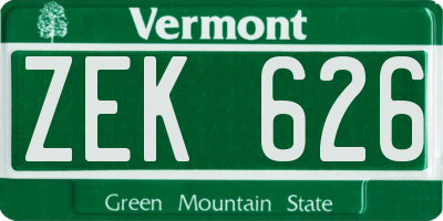 VT license plate ZEK626