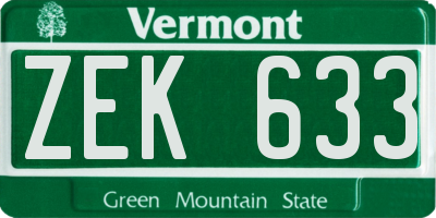 VT license plate ZEK633
