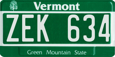 VT license plate ZEK634
