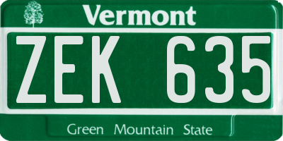 VT license plate ZEK635