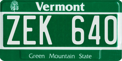 VT license plate ZEK640