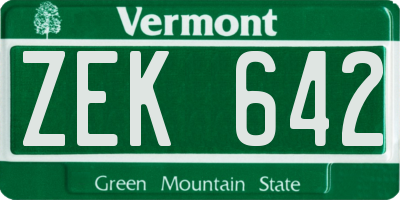 VT license plate ZEK642