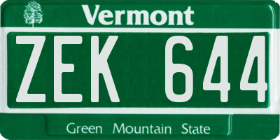 VT license plate ZEK644
