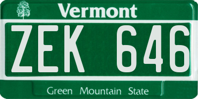 VT license plate ZEK646