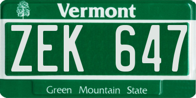 VT license plate ZEK647
