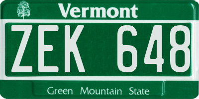 VT license plate ZEK648