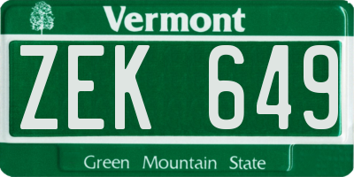 VT license plate ZEK649